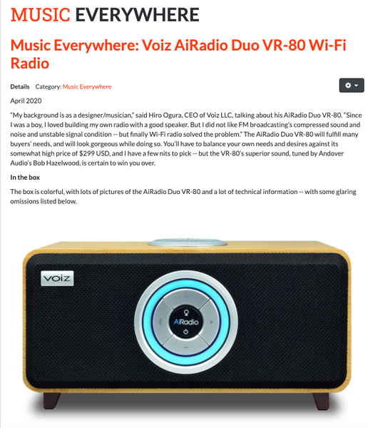 SoundStage Xperience Music Everywhere Review: Voiz AiRadio Duo VR-80 Wi-Fi Radio